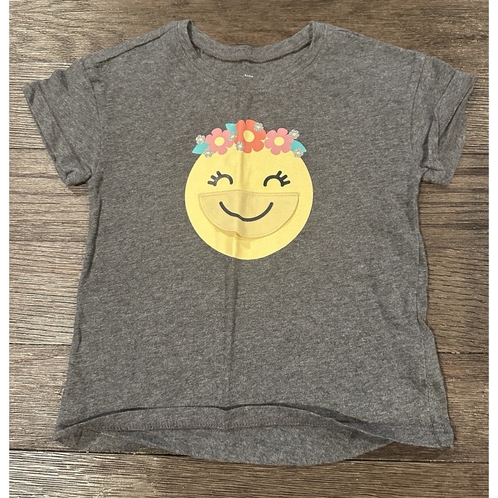 BABY GAP 4T GIRLS PULLOVER short sleeve t-shirt smiley emoji cotton